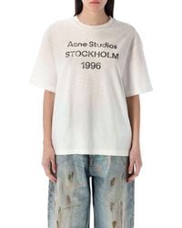 Acne Studios - Sprayed Logo Organic Cotton & Hemp T-Shirt With Distressed Rib Trims - Lyst