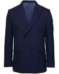 Reveres 1949 - Double-Breasted Wool Cotton Blend Blazer - Lyst