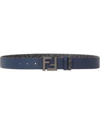 Fendi - Dark Leather And Ff Canvas Reversible Belt - Lyst