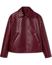 Gucci - Oversized Leather Jacket With Embossed Gg - Lyst