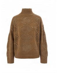 Liu Jo - Turtleneck Sweater With Open-Knit Pattern - Lyst