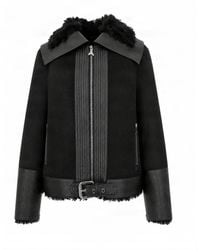 Patrizia Pepe - Belted Shearling-Trim Zip Jacket - Lyst