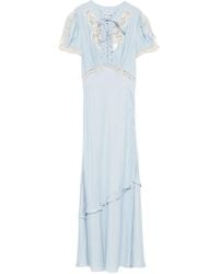 Self-Portrait - Lace Trim Ruffle Button-Front Maxi Dress - Lyst