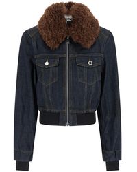 Ganni - Denim Cropped Bomber Jacket With Zip Front And Elastic Hem - Lyst
