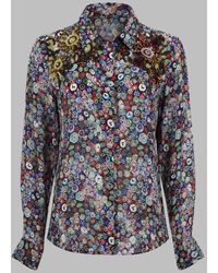 Dries Van Noten - Printed Silk-Blend Button-Front Blouse - Lyst