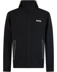 BOSS - Zip Front Hooded Jacket With Stand Collar - Lyst
