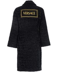 Versace - Cotton Bathrobe With Medusa Plaque And Maxi Logo, Scarf Collar, Removable Belt - Lyst