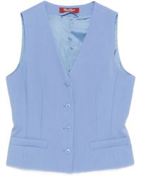 Max Mara - Comfortable Wool Crepe Satin Vest With V-Neck And Adjustable Back Strap - Lyst