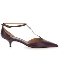 Ferragamo - Bordeaux Pumps With T Strap And Low Heel - Lyst