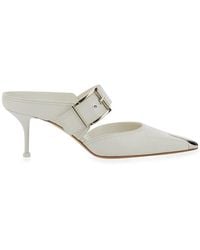 McQueen - Chalk Leather Hardware Mules - Lyst