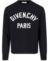 Givenchy - Cotton Knit Crew Neck Sweater With Logo Intarsia - Lyst