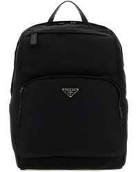 Prada - Black Re-nylon And Leather Backpack - Lyst