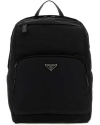 Prada - Black Re-nylon And Leather Backpack - Lyst