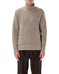 Roberto Collina - Textured Cotton-Wool Turtleneck Sweater With Ribbed High Neck - Lyst