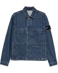Stone Island - Patch Chest Pockets Denim Jacket With Concealed Snap, Vertical Welt Hand Pockets & Cuff Buttons - Lyst