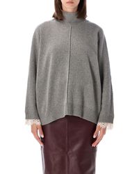 Alberta Ferretti - Cashmere Turtleneck Sweater With Lace-Trim Cuffs - Lyst