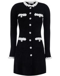 Self-Portrait - Mini Dress With Floral Trims Viscose - Lyst