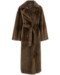 Arma - Reversible Leather & Fur Jacket With Notched Collar, Waist Tie And Side Pockets - Lyst