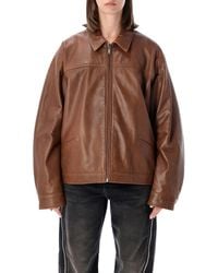 Haikure - Silky Leather Cropped Jacket For With Boxy Fit & Adjustable Waist - Lyst