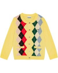 Ganni - Long Sleeve Checkered Sweater With Button Closure - Lyst