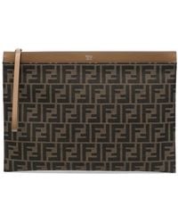 Fendi - Jacquard Fabric Large Flat Ff Pouch Bags - Lyst