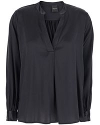 Le Plain - Silk V-Neck Blouse With Buttoned Cuffs And Pull-On Long Sleeves - Lyst
