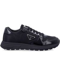 Prada - Technical Nylon And Calf Leather Lace-Up Sneakers With Enamel Triangle Logo - Lyst