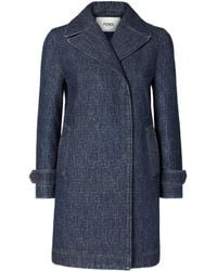 Fendi - Quilted Ff Motif Double-Breasted Straight-Fit Denim Midi Jacket With Hidden Snaps - Lyst