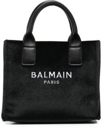 Balmain - Mini Logo-Embroidered Handbag With Double Top Handles And Detachable Strap - Lyst