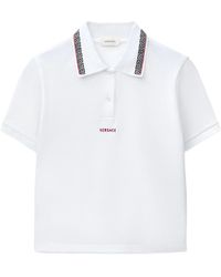 Versace - Medusa Emblem Embroidered Polo Shirt With Greek Motif, Three-Button Closure & Ribbed Trim - Lyst