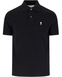 Ami Paris - 100% Cotton Polo Shirt With Mother-Of-Pearl Buttons - Lyst