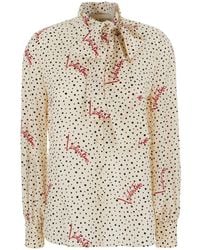 Valentino - Blouse With Bow Detail On The Front And All-Over Polka Dot Motif With Logo - Lyst