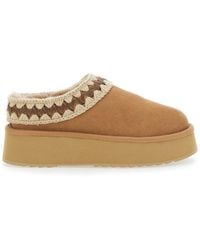 Mou - Suede Flat Mules With Braided Detail And Faux Fur Lining - Lyst