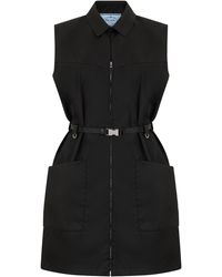 Prada - Mini Sleeveless Dress With Zip And Waist Belt - Lyst