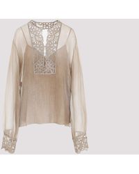 Ermanno Scervino - Pure Silk Blouse With Floral Cutwork - Lyst