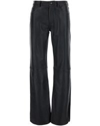 Grifoni - Wide-Leg Leather Pants With Belt Loops And Five-Pocket Design - Lyst
