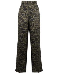 Aspesi - Camouflage Printed Silk Pants Straight Trousers - Lyst