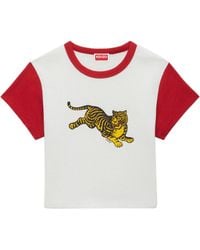 KENZO - Crewneck With Front-Print Graphic And Contrasted Rib Trim - Lyst