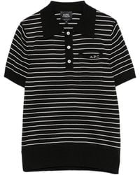 A.P.C. - A. P.C. Striped Cotton Polo Shirt With Logo Front Pocket - Lyst