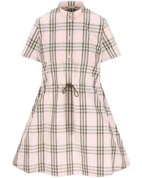 Burberry - Checked Belted Short Sleeved Mini Dress - Lyst