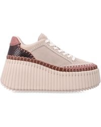 Chloé - Nama Wedge Sneaker With Embossed Leather Inserts & 8 Cm Heel - Lyst