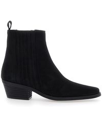 Pollini - Suede Ankle Boots With Pointed Toe And Low Block Heel - Lyst