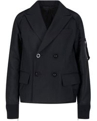 Sacai - Double-Breasted Nylon Twill Blazer With Zippered Details - Lyst