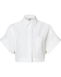 Fendi - Cotton Crop Shirt With Cocoon Sleeves And Chest Pocket - Lyst