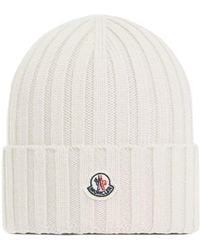 Moncler - Rib Knit Logo Patch Beanie, Gauge 5, 100% Virgin Wool - Lyst
