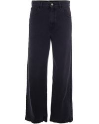 Marni - High-Waisted Wide-Leg Jeans With Frayed Hem And Leather Detailing - Lyst