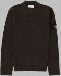 Stone Island - Wool Sweater Polo With Patch Logo - Lyst