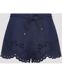 Zimmermann - Ink Mahon Broderie Denim Short - Lyst