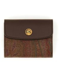 Etro - Small Paisley Wallet With Leather Flap And Coin Button - Lyst