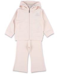Moncler - Girl Brushed Cotton Zip Hoodie Set With Wide-Leg Trousers - Lyst